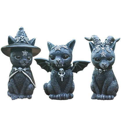 Halloween Decoratieve beeldje Figurine Garden Witch Cat Sculpture Gotisch Kitten Standbeeld Zwart Magic Cat Owl Ornament Wizard Leuke miniatuur