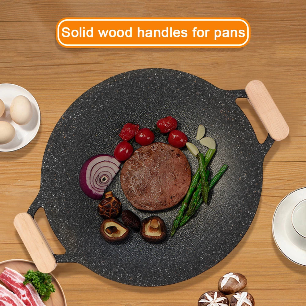 Solid Wood Pan Isolated Hande Heat Motestant 2st Portable BBQ Plate Handle för Cookware Sauce Pan Sautering Grilling Pan