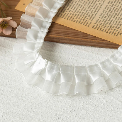 2meters High Quality 2024 Pleated Lace Ribbon Trimming For Party Dress Decorative Clothing Diy Crafts Supplies Needlework Fabric