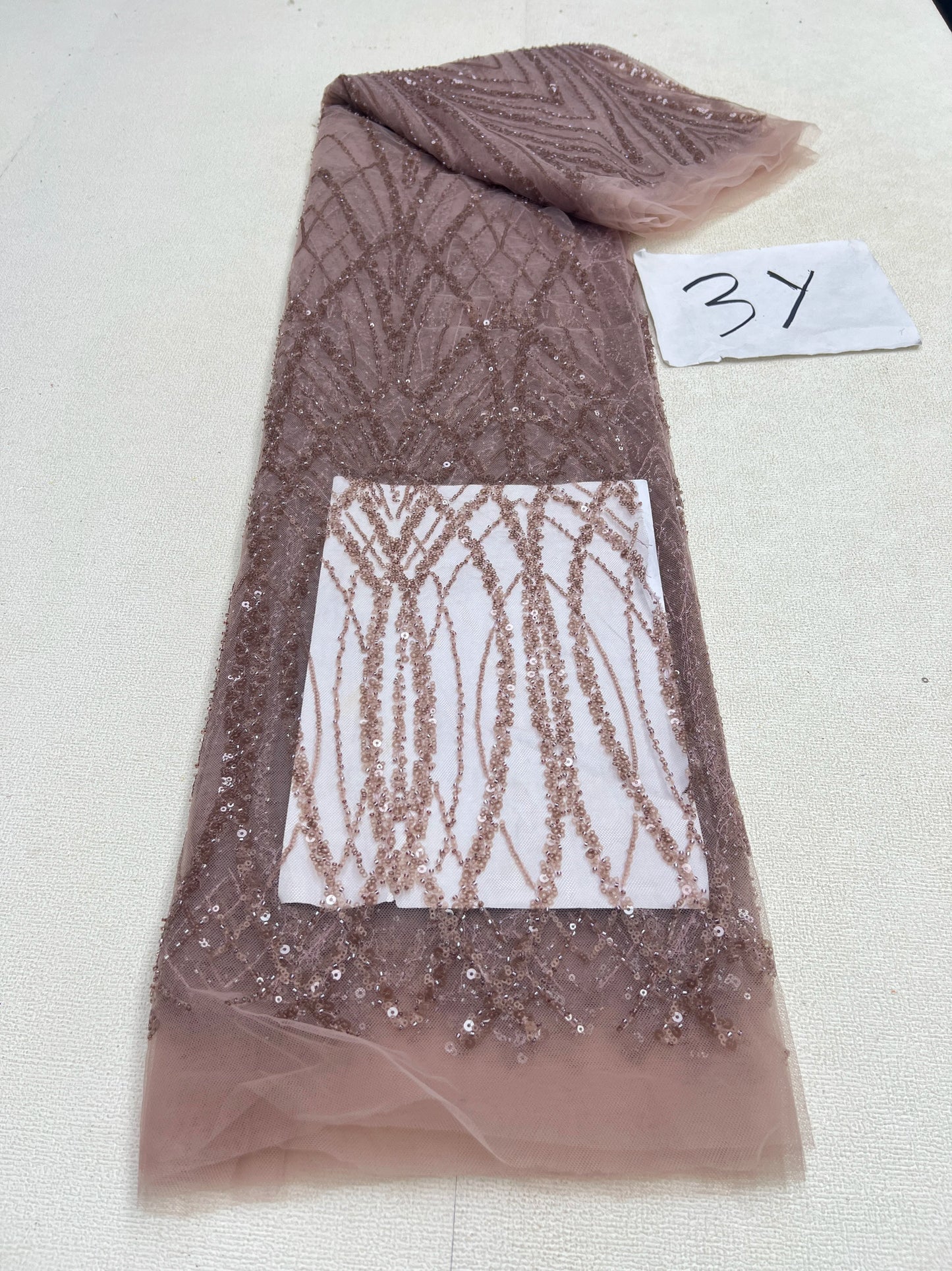 African Sequins Beaded Lace Fabrics  3 yards High Quality Sequence Embroidery French Nigerian Lace Fabric For Wedding Sewing