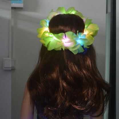 1pcs Women Girl LED Hawaii Hawaiian Lei Headband Glow Light up Flower Crown Wreath Birthday  Party    navidad  Halloween