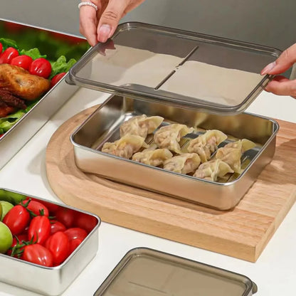 Réfrigérateur en acier inoxydable Boîte de rangement de viande Conteneurs de rangement alimentaire avec couvercle Réfrigérateur Organisateur Conteneur Cuisine Rangement