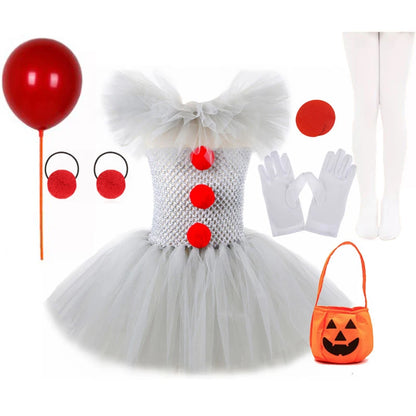 Halloween Grey Joker Girls Costume Tutu Dress Dress Creepy Palha