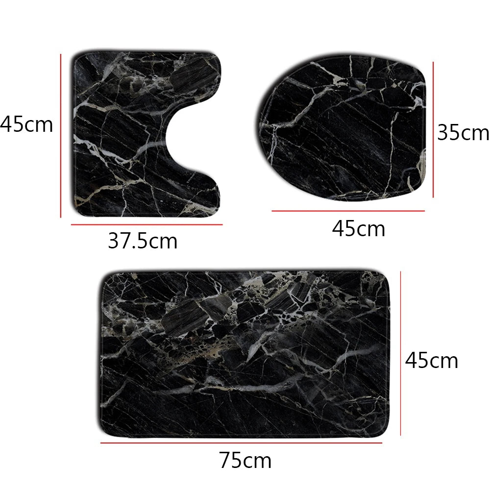 3pcs High Quality Washable Home Decor Marble Pattern Bath Mats Bathroom Mat Set Pedestal Rug Toilet Seat Lid Cover