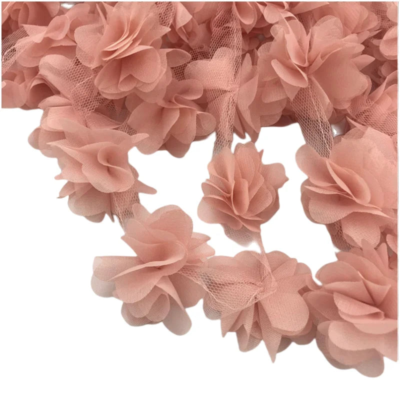 24pcs blomst （2yard） applikation 3d chiffon blonder patch blonder trim diy brude slør sko bryllup barn tøj stof tilbehør