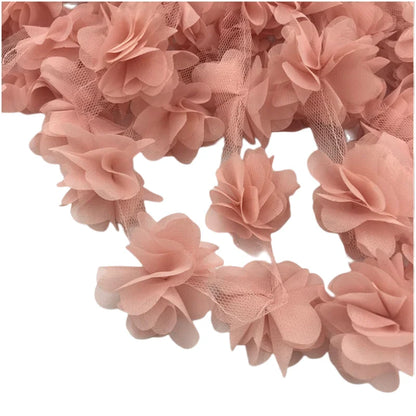 Flor de 24pcs （2 jardas） Applique 3d chiffon renda renda de renda acabamento diy véu véu