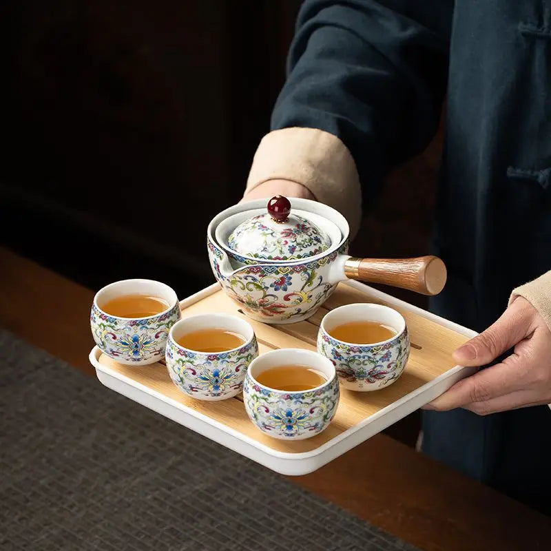 Chinese Kung Fu Ceramic Tea Set Portable 360 Rotation Teapot Travel Tea Set Creative Household Teacup Teaware Sets Gift Box