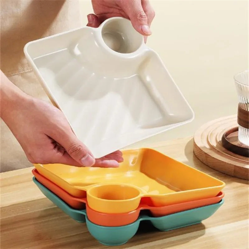 New 2/1Pc Square Dumpling Plate with Vinegar Space Snack Platter Creative Separated Divided Tray Tableware Christmas Tableware