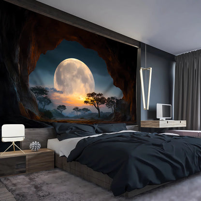 1 piece Tranquil Cave Forest Moon Scenery Tapestry - Polyester fabric, machine washable, suitable for living room, bedroom