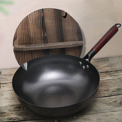 Zhangqiu Non-Stick Iron Pan Flat-Bottom Wok - Universal Induction Cooker for Home Stir-Fries & Non-Rust Healthy Cooking