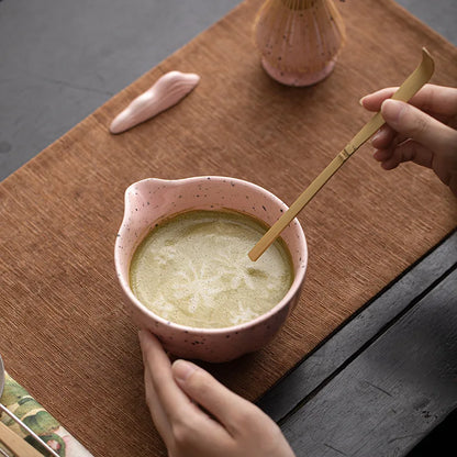 Ink Dot Romantic Pink Purple 8pcs Matcha Kits Tea Set Ceramic Bowl Glass Cup Bamboo Whisk Stand Chasen Matcha Tea Gift Box Home