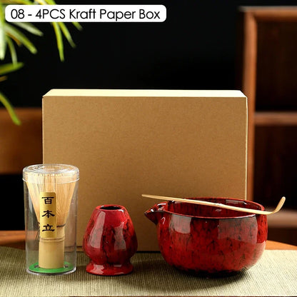 4PCS/6PCS Japanese Ceramic Matcha Teaset Safe Bamboo Brush Teaspoon Whisk Holder for Matcha Lover DIY Tea-Making Tools