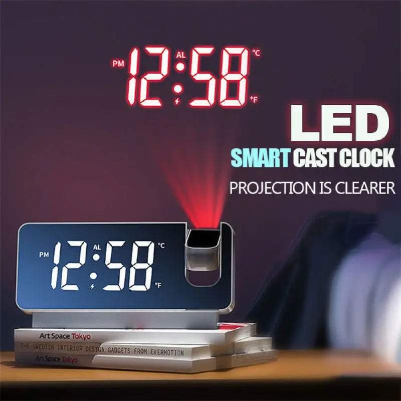 180 ° ARM Projection Digital Alarm Clock Temperatur Fugtighed Nattilstand Snooze Bordur 12/24 timer USB Projector LED -ur