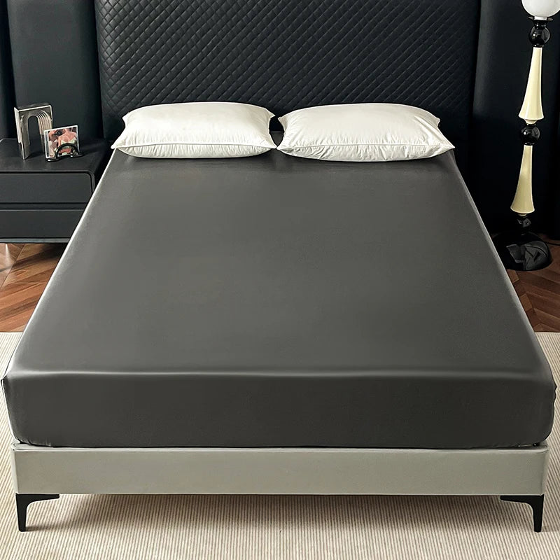 Satin Elastic Fitted Sheet Solid Mattress Cover 360 Band Bed Sheet for Single Double Couple King Queen Full Twin Bedsheet