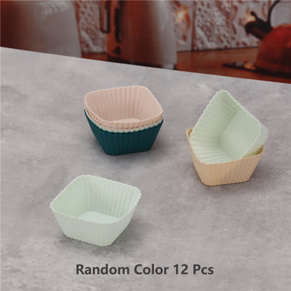 12pcs/Set Silicone Cake Mold Round Shaped Muffin Cupcake Baking Molds Kitchen Cooking Bakeware Maker DIY Cake Decorating Tools