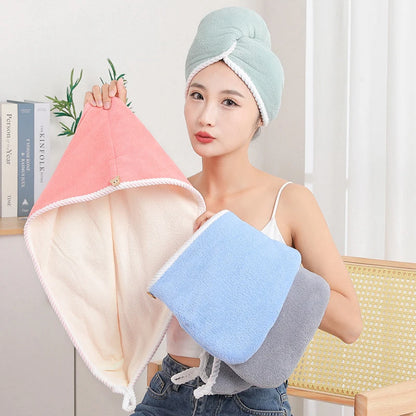 Double Thick Dry Hair Towel Double Sides Use Dry Hair Cap Soft Microfiber Bath Hats for Women Dry Hair Cap Lady Turban Head