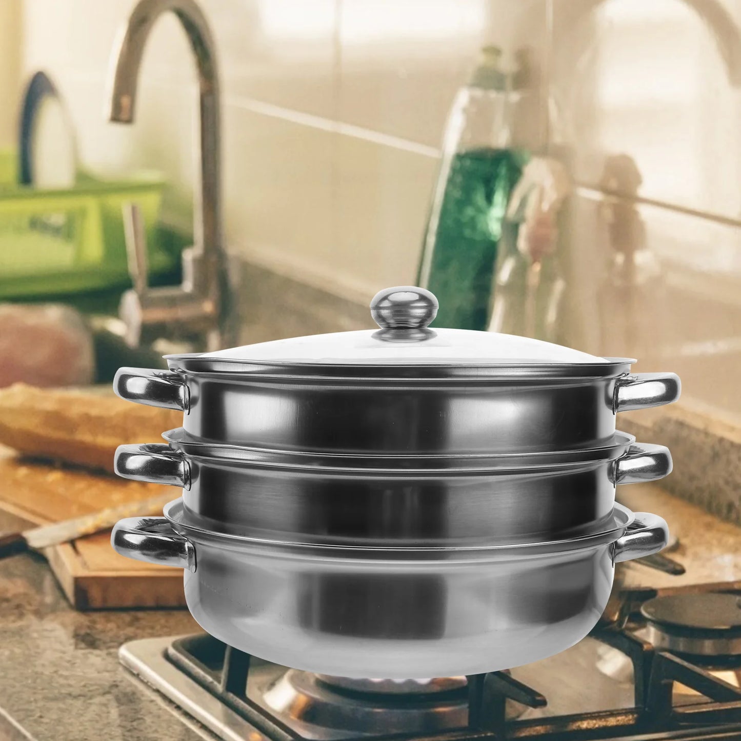 28 Cm Thicken Stainless Steel Cookware Vegetable Steamer Pot Three-Layer Soup Steamed