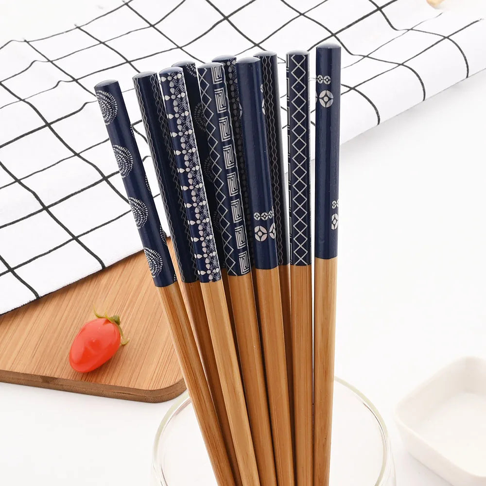 Refolosibil 5pairs tacâmuri de masă manual bambus japonez din lemn natural betisoare de sushi alimentar pisică floare multi color de cotlet din lemn bastoane