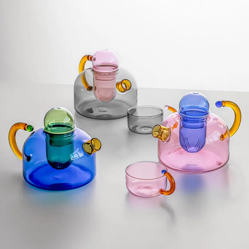 Kontrasterende farve te pot farverig glas te vand adskillelse filtrering tekande te cup sæt kreativ drinkware teakettle