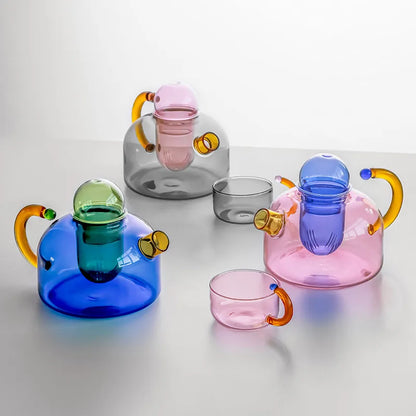 Kontrastní barevný čaj Pot Barevné skleněné skleněné čajové separace Filtrace Teapot čajový šálek Set Creative DITWARE TEAKETTLE