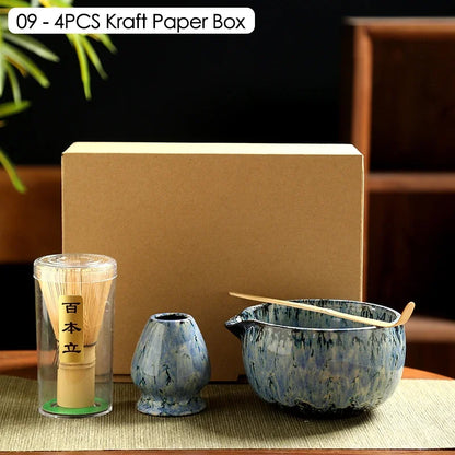 4PCS/6PCS Japanese Ceramic Matcha Teaset Safe Bamboo Brush Teaspoon Whisk Holder for Matcha Lover DIY Tea-Making Tools