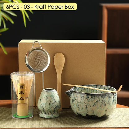 4PCS/6PCS Japanese Ceramic Matcha Teaset Safe Bamboo Brush Teaspoon Whisk Holder for Matcha Lover DIY Tea-Making Tools
