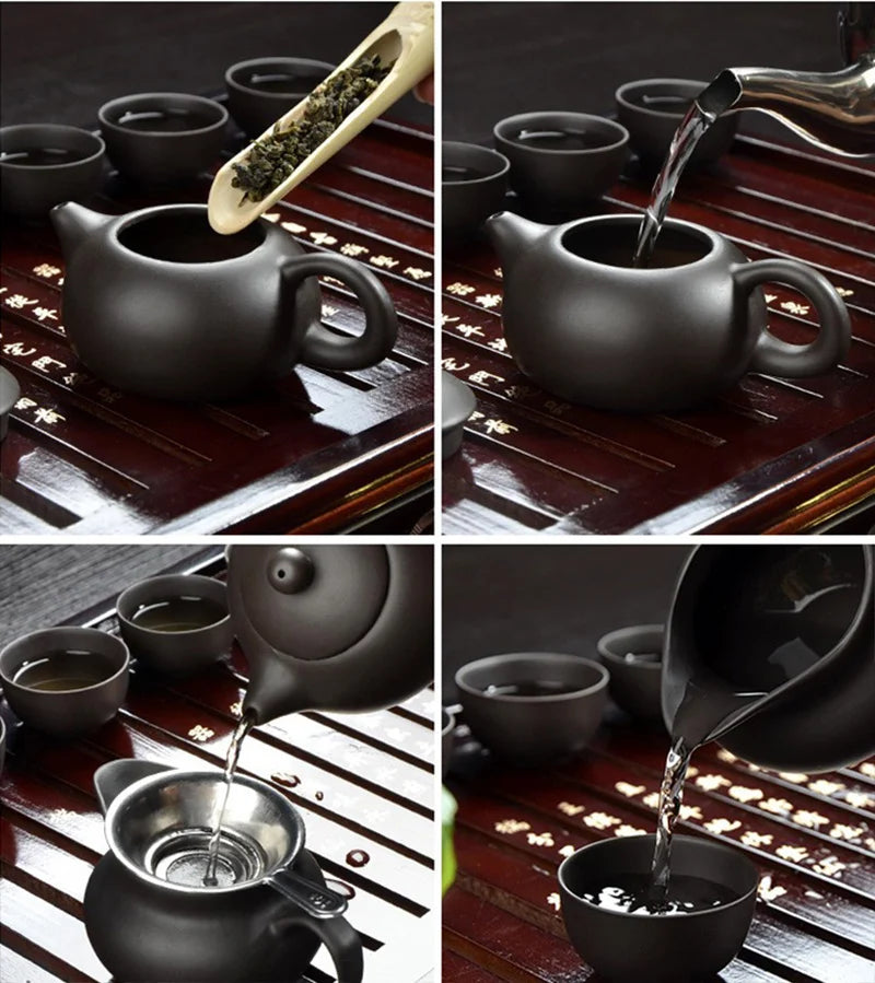 Yixing Purple Clay Small Tea Set inkluderer 1 potte 2 kopper, Xishi Pot Tea Ceremony, Zisha Ceramic Pottery Teacup, China Kung Fu Tea Set