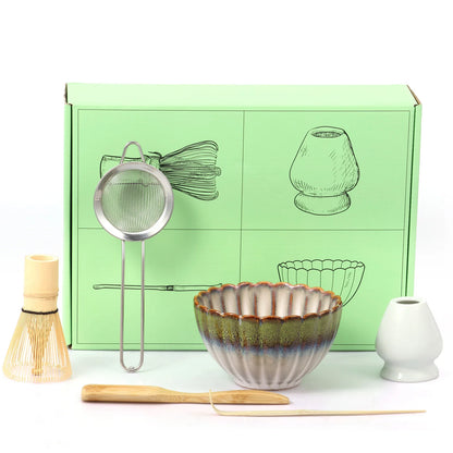 6Pcs Matcha TeaSet Exquisite Craftsmanship Japanese Matcha Making Set with Bowls Whisk&Holder Teaspoon Sifter Matcha Giftbox