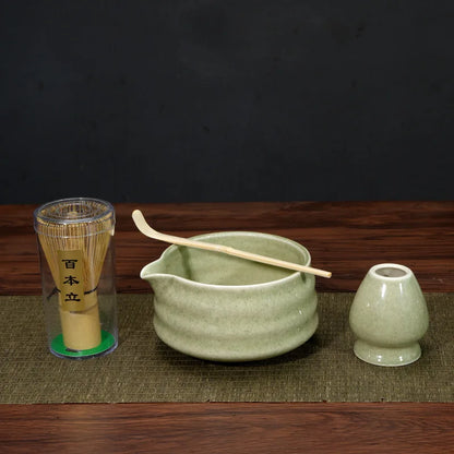 1/4/5pcs set Ceramic Matcha Bowl Large Capacity Smooth Matcha Whisk Stand High Temperature Resistant Tea Salad Soup Bowl