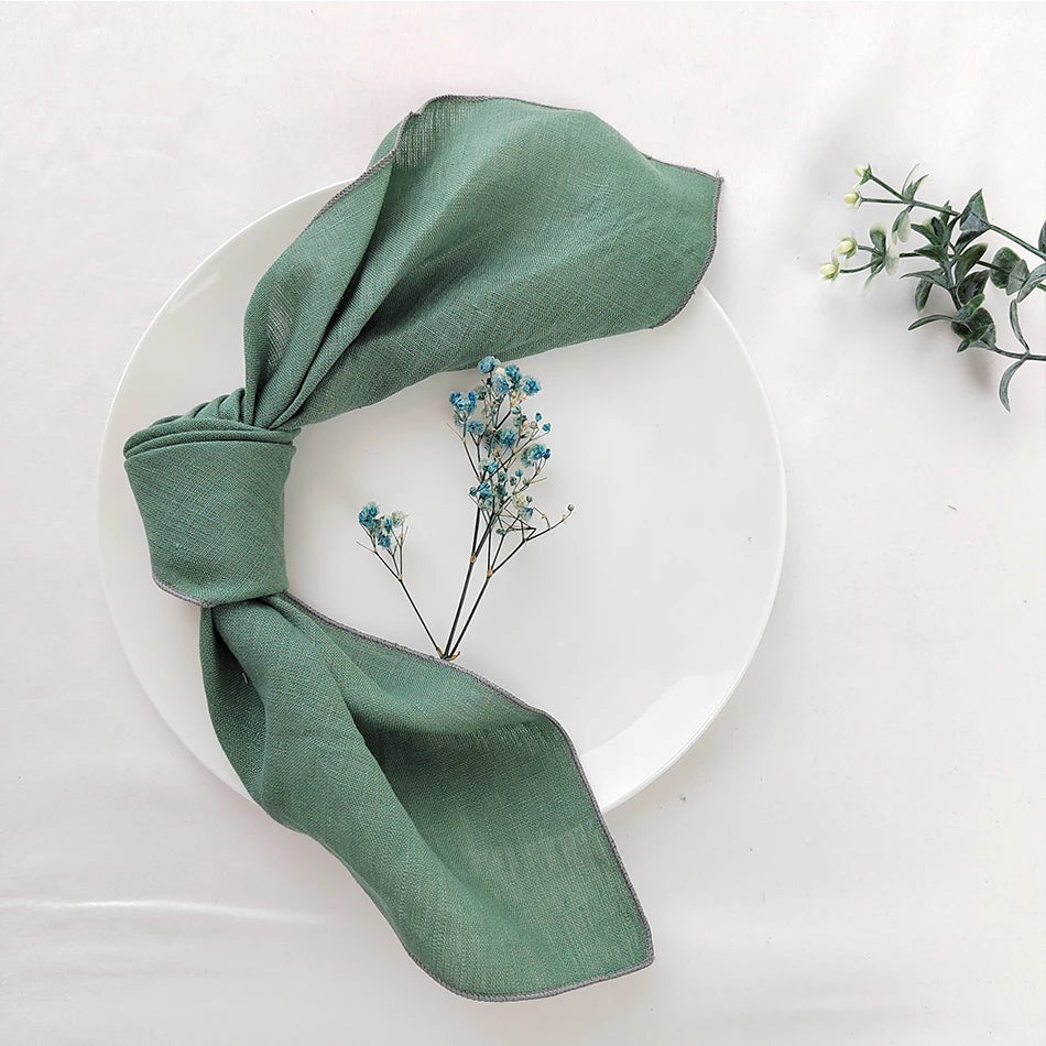 Set Of 4 Pure Linen Napkins Cloths Reusable 40x40cm Soft Comfortable Fabric Kitchen Accessories for Wedding Birthday Parties