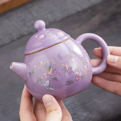 1 Pot 3 Cups Tea Set Purple Ru Kiln Outdoor Portable Travel Tea Set, Ceramic Quick Guest Cup