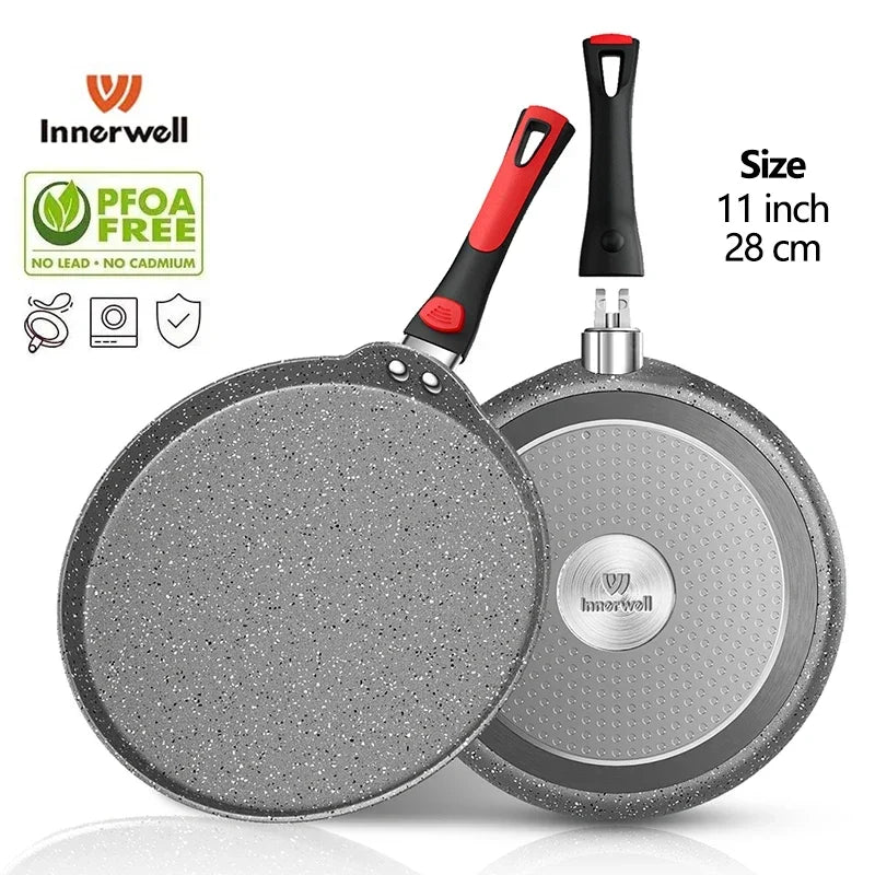 Innerwell Frying Pan 11inch Bucătărie Nestesteră Toxin pentru bucătărie gratuită pentru micul dejun Pizza friptură prăjită crep de gătit pentru inducție pentru inducție