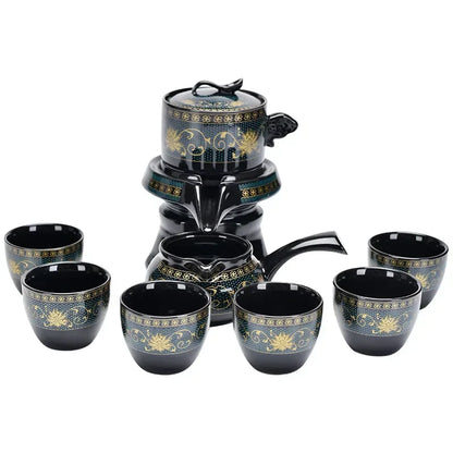 Creative Full Flower Graphite Automatic Tea Set Rotating Set Retro Ceramic Kung Fu Gift Teapot Teaware Sets