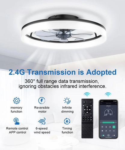Modern ceiling fan with light and remote control, 19.7 "low-specification ceiling fan, with 6-speed and dimmable LED, APP 3CCT