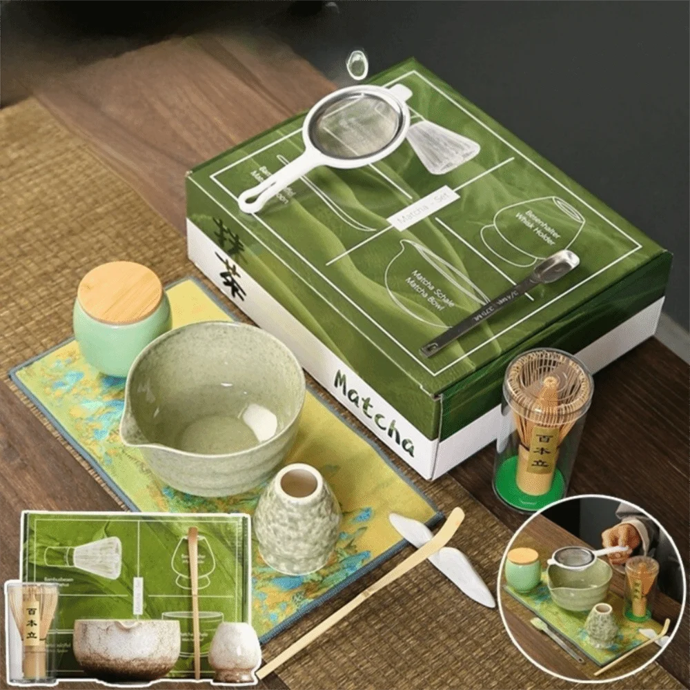 Bamboo Ceramic Japanese Matcha Tea Set Reusable Chasen Stirring Tea Sticks Matcha Spoon Matcha Whisk Set