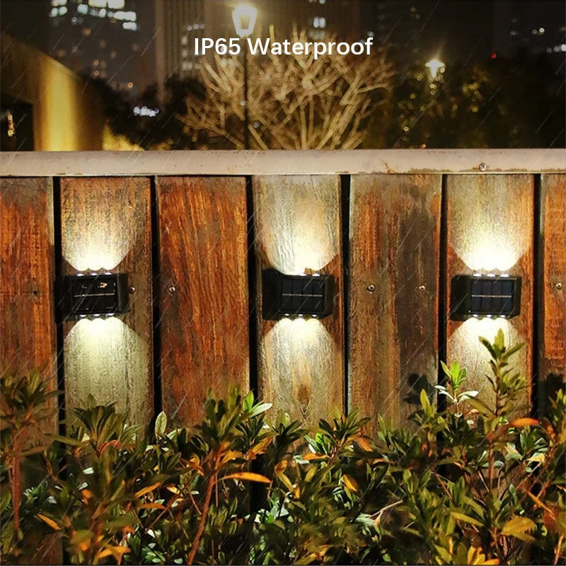 6LED Solar Lights, Outdoor Waterproof Atmosphere Wall Lamp,Up And Down Light Control for Garden Yard Street Balcony Terrace Deco