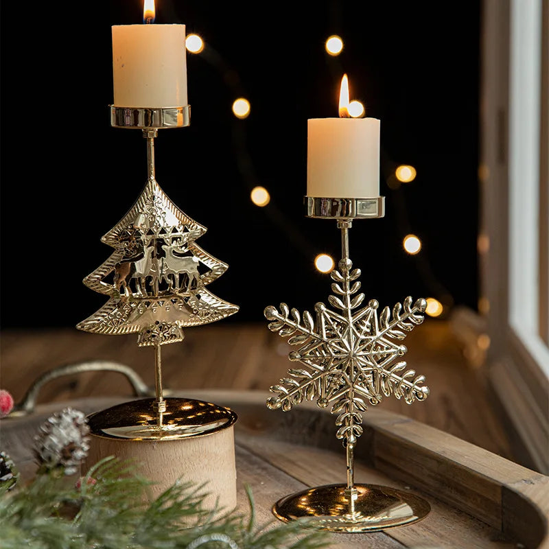 Christmas Golden Wrought Iron Candlestick Star Elk Christmas Tree Candle Holder Merry Christmas New Year Table Decoration