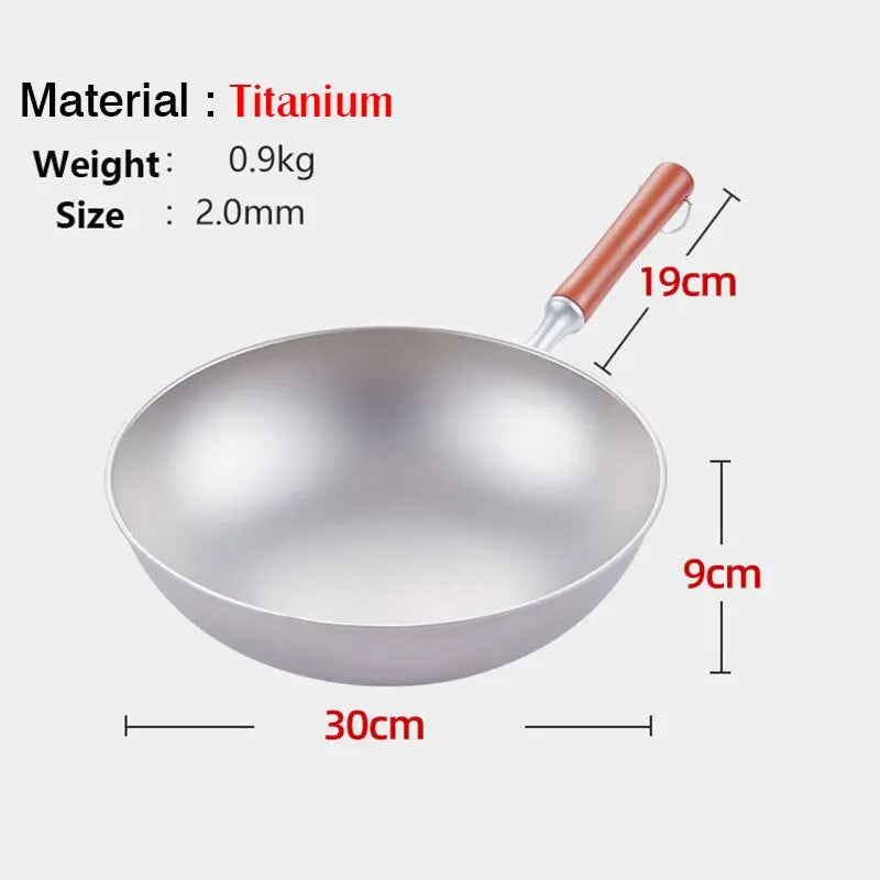 Pure Titanium Wok Non-stick Kitchen Cookware Uncoated Frying Pan Household Round Bottom Pot Gas Cooker