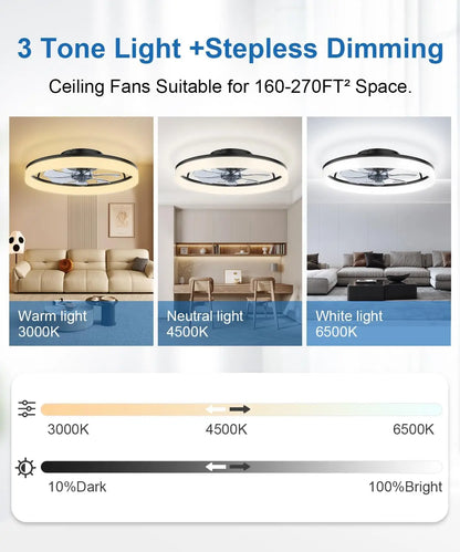 Modern ceiling fan with light and remote control, 19.7 "low-specification ceiling fan, with 6-speed and dimmable LED, APP 3CCT