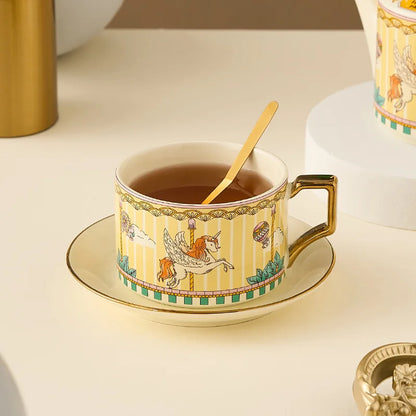 Ceramic Teaware Sets Teapot Teacup & Saucer and Spoon Carousel Pattern Stackable English Afternoon Tea Set  for Household Gifts