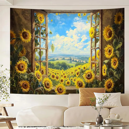 Window Tapestry, Outdoor Forest Tapestry Wall Hanging Natural Landscape Wall Mural for Bedroom Living Room Wall Art Home Decor