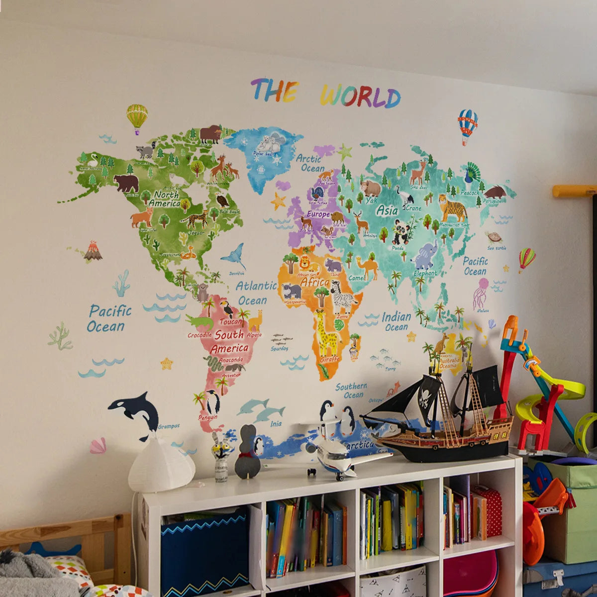 The World Animal Distribution Decorative Map for Bedroom Children's Room Livingroom Playroom and Kindergarten Decoration Sticker
