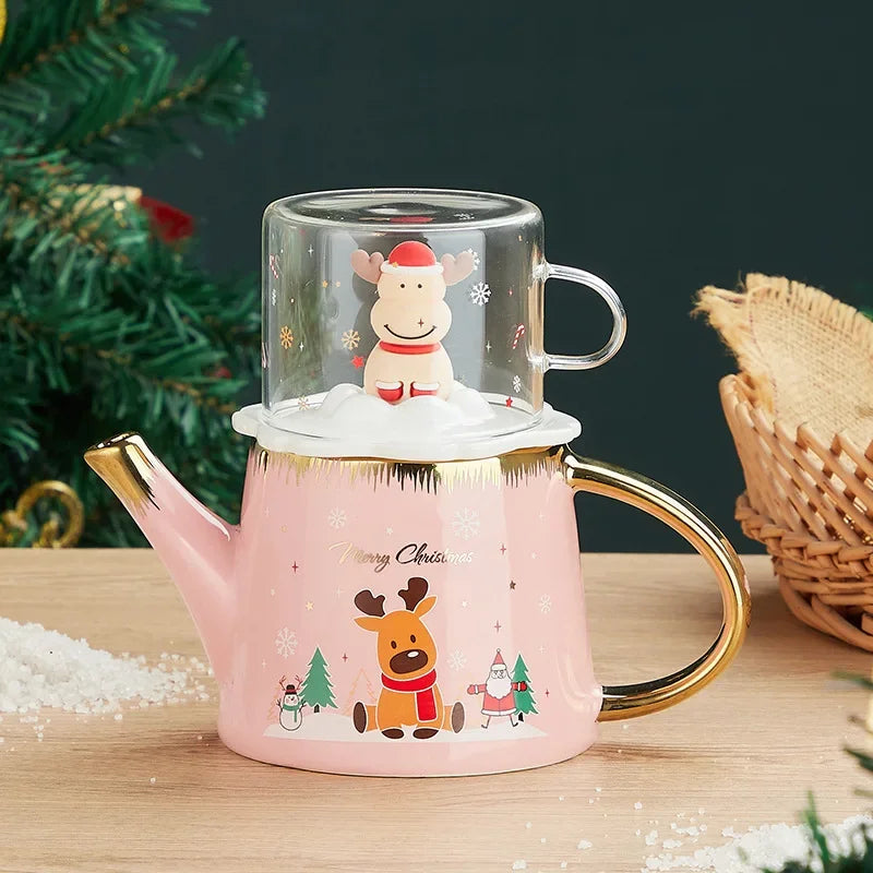 Christmas elk tea set European-style home kitchen set cute cartoon ceramic teapot gift cute flower tea set