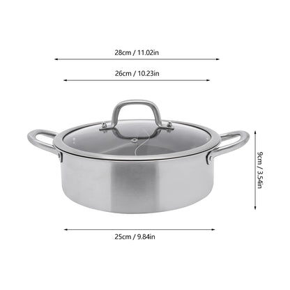 Hot Pot 304 Stainless Steel Hot Pot Cookware 2 Chambers Hot Pot Stove 28 cm Shabu Pot Cooking Pots with Dual and 2 Soup Ladles