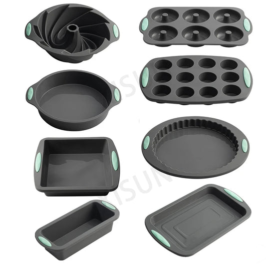 Värmebeständig silikonbrödmuffin Donut Cake Baking Tray Oven Baking Pan Silicone Bakeware Set Silicone Cake Pan Set