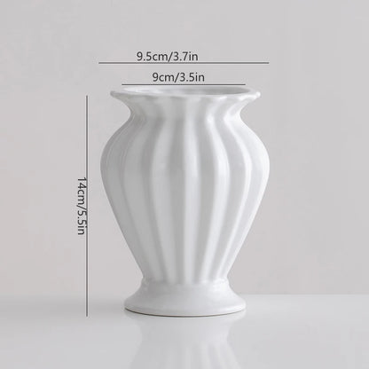 Shumen Simple Cream White Ceramic Flower Vase for Decorating Dry Flowers and Artificial Flowers for Living Room TV Stand Flower