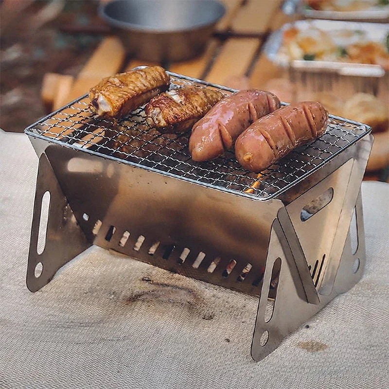 Portable Klappung vu Barbecue Grill Heizung, déi manner Multifunktioun Camping BBQ Grill Rack Net Brennwood stousse stain bbq Grill