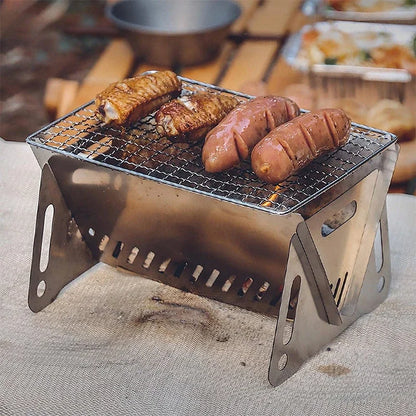 Přenosná skládací grilovací grilovací topná kamna Multifunkční kempování BBQ Grill Rack čistý palivový dříví