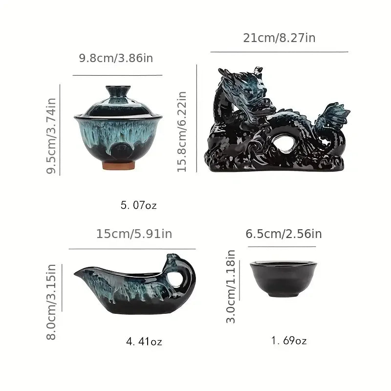 1 set, creative lazy tea set, semi-automatic dragon teapot, magnetic rotating water-conducting tea set, Chinese Kung Fu tea set