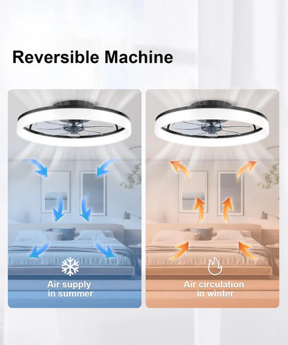Modern ceiling fan with light and remote control, 19.7 "low-specification ceiling fan, with 6-speed and dimmable LED, APP 3CCT